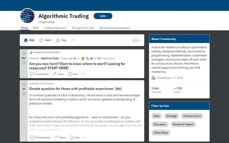 Algorithmic Trading Reddit Community