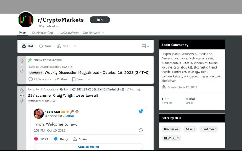 CryptoMarkets Reddit Community