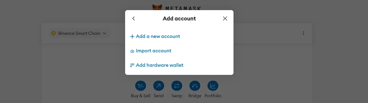 Click Add Account and select import account