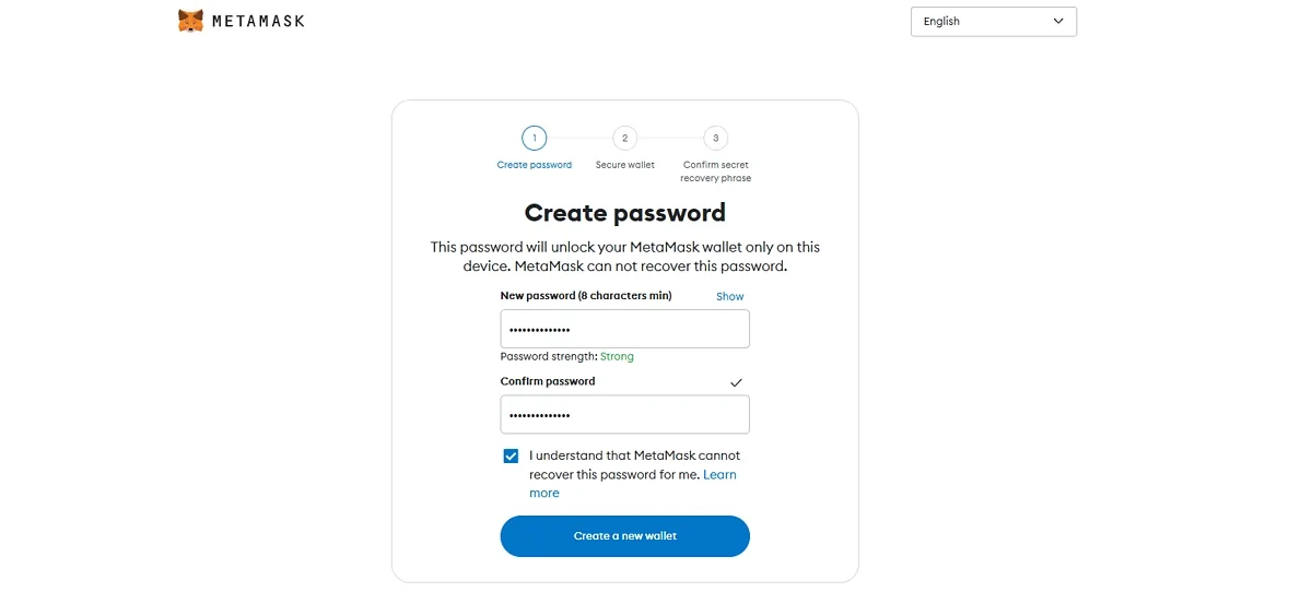 Setup metamask wallet password